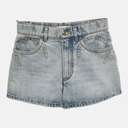 Chanel Navy Blue Light Blue Coco Embroidered Denim Shorts S