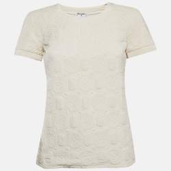 Chanel Ivory Camellia Quilted Silk Top S