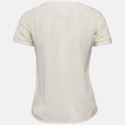 Chanel Ivory Camellia Quilted Silk Top S