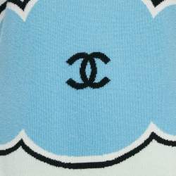 Chanel Blue/Green Logo Intarsia Cashmere Knit Sleeveless Dress L