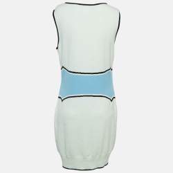 Chanel Blue/Green Logo Intarsia Cashmere Knit Sleeveless Dress L