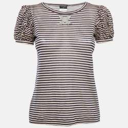 Chanel Blue/Pink Striped Jersey CC Bow Detail T-Shirt S
