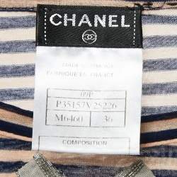 Chanel Blue/Pink Striped Jersey CC Bow Detail T-Shirt S