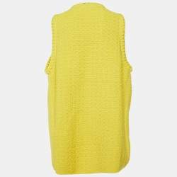 Chanel Yellow Cotton Knit Ope Front Sleeveless Cardigan XL