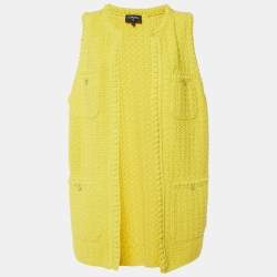 Chanel Yellow Cotton Knit Ope Front Sleeveless Cardigan XL