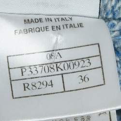 Pre Owned Chanel Blue Patterned Wool High Neck Sweater S