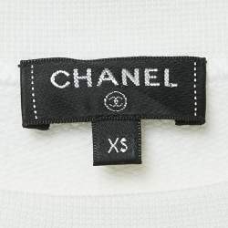 Chanel White Logo Foil Print Knit Round Neck T-Shirt XS