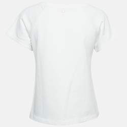 Chanel White Logo Foil Print Knit Round Neck T-Shirt XS