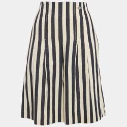 Pre Owned Chanel Off-White/ Blue Stripe Cotton Capri Pants M