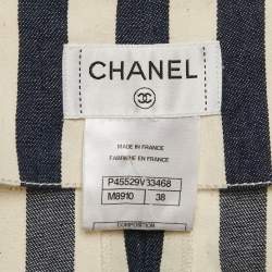 Pre Owned Chanel Off-White/ Blue Stripe Cotton Capri Pants M