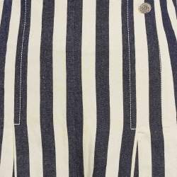 Pre Owned Chanel Off-White/ Blue Stripe Cotton Capri Pants M