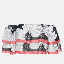 Pre Owned Chanel White/Pink Floral Print Cotton Gathered Neck Top S