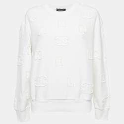 Chanel White Cotton Knit Logo Applique Detail Sweatshirt M
