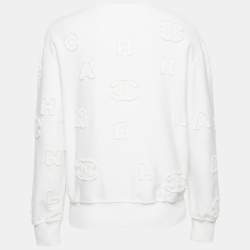 Chanel White Cotton Knit Logo Applique Detail Sweatshirt M
