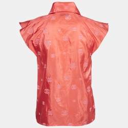 Pre Owned Chanel Pink Embroidered Silk Button Front Blouse S