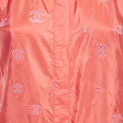 Pre Owned Chanel Pink Embroidered Silk Button Front Blouse S
