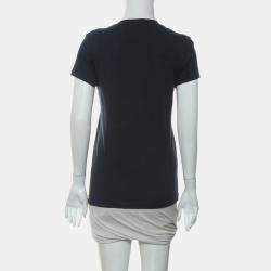 مملوكة مسبقًا تي شيرت شانيل قطن مزين أزرق داكن نسائي فرنسي مقاس 38