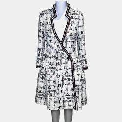 Pre Owned Chanel White/Black Logo 20S Tweed Dress XS
