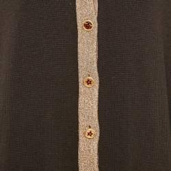 Chanel Brown Cashmere Button Front Lurex Contrast Cardigan M