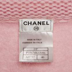Chanel Pink Patterned Knit Cashmere Open Front Cardigan M