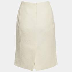 Pre Owned Chanel Off-White Tweed Pencil Skirt L