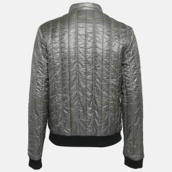 Chanel Grey Nylon Quilted Zip-Up  Jacket M