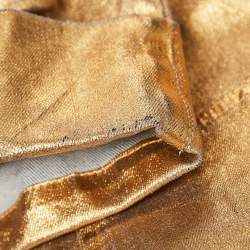Chanel Gold Print Denim Wide Leg Jeans S Waist 28"