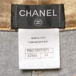 Chanel Gold Print Denim Wide Leg Jeans S Waist 28"