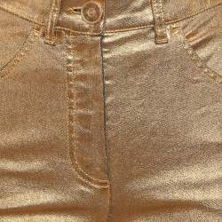 Chanel Gold Print Denim Wide Leg Jeans S Waist 28"