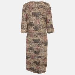Chanel Brown/Multicolor Patterned Wool Blend Knit Midi Dress L