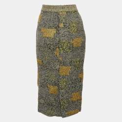 Chanel Grey Patterned Wool Bend Midi Skirt M