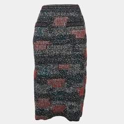 Chanel Multicolor Patterned Wool Blend Knit Midi Skirt M