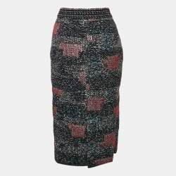 Chanel Multicolor Patterned Wool Blend Knit Midi Skirt M