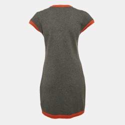 Chanel Grey Cashmere Knit Contrast Trimmed Mini Dress M