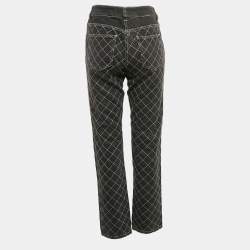 Chanel Charcoal Grey Check Embroidery Denim Jeans M 31"