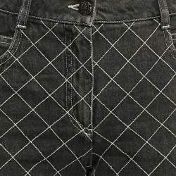Chanel Charcoal Grey Check Embroidery Denim Jeans M 31"