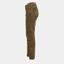 Chanel Brown Check Embroidery Denim Slit Detail Jeans M Waist 30"