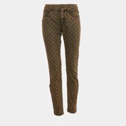 Chanel Brown Check Embroidery Denim Slit Detail Jeans M Waist 30"