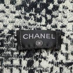 Pre Owned Chanel Black/White Cotton Terry Roll Collar Cape Coat L