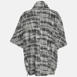 Pre Owned Chanel Black/White Cotton Terry Roll Collar Cape Coat L