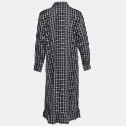 Chanel Monochrome CC Check Pattern Cotton Midi Dress M