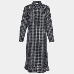 Chanel Monochrome CC Check Pattern Cotton Midi Dress M