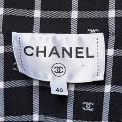 Chanel Monochrome CC Check Pattern Cotton Midi Dress M
