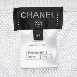 Chanel Off-White Knit Sequin Logo Detail Full Sleeve Sweater L