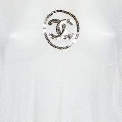 Chanel Off-White Knit Sequin Logo Detail Full Sleeve Sweater L