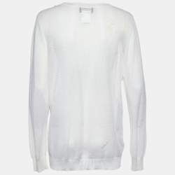 Chanel Off-White Knit Sequin Logo Detail Full Sleeve Sweater L