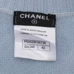 Chanel Light Blue Rib Knit Cashmere Long Sleeve Mini Belted Dress L
