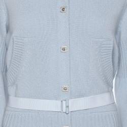 Chanel Light Blue Rib Knit Cashmere Long Sleeve Mini Belted Dress L