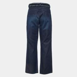 Pre Owned Chanel Indigo Denim Braided Waist Detail Straight Fit Jeans L/Waist 35"