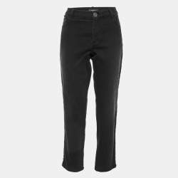 Pre Owned Chanel Black Washed Denim Trim Detail Jeans L Waist 32"